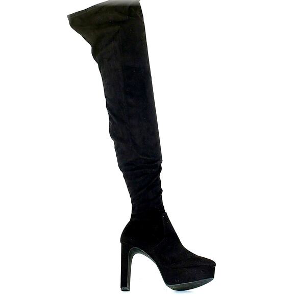 H & M Thigh High Platform Boots Stretch Faux Suede Black 10 - Picture 9 of 16